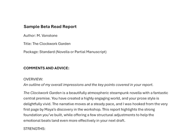 beta read your book and give you professional feedback